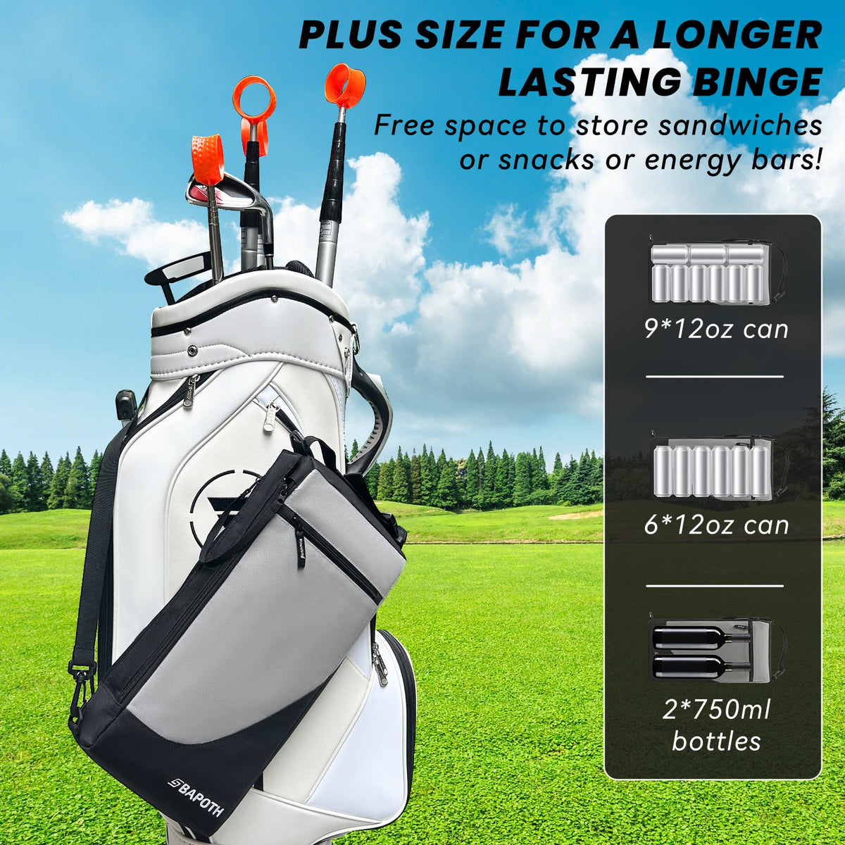 BAPOTH golf cooler bag detachable strap ready for easy carrying on walks.