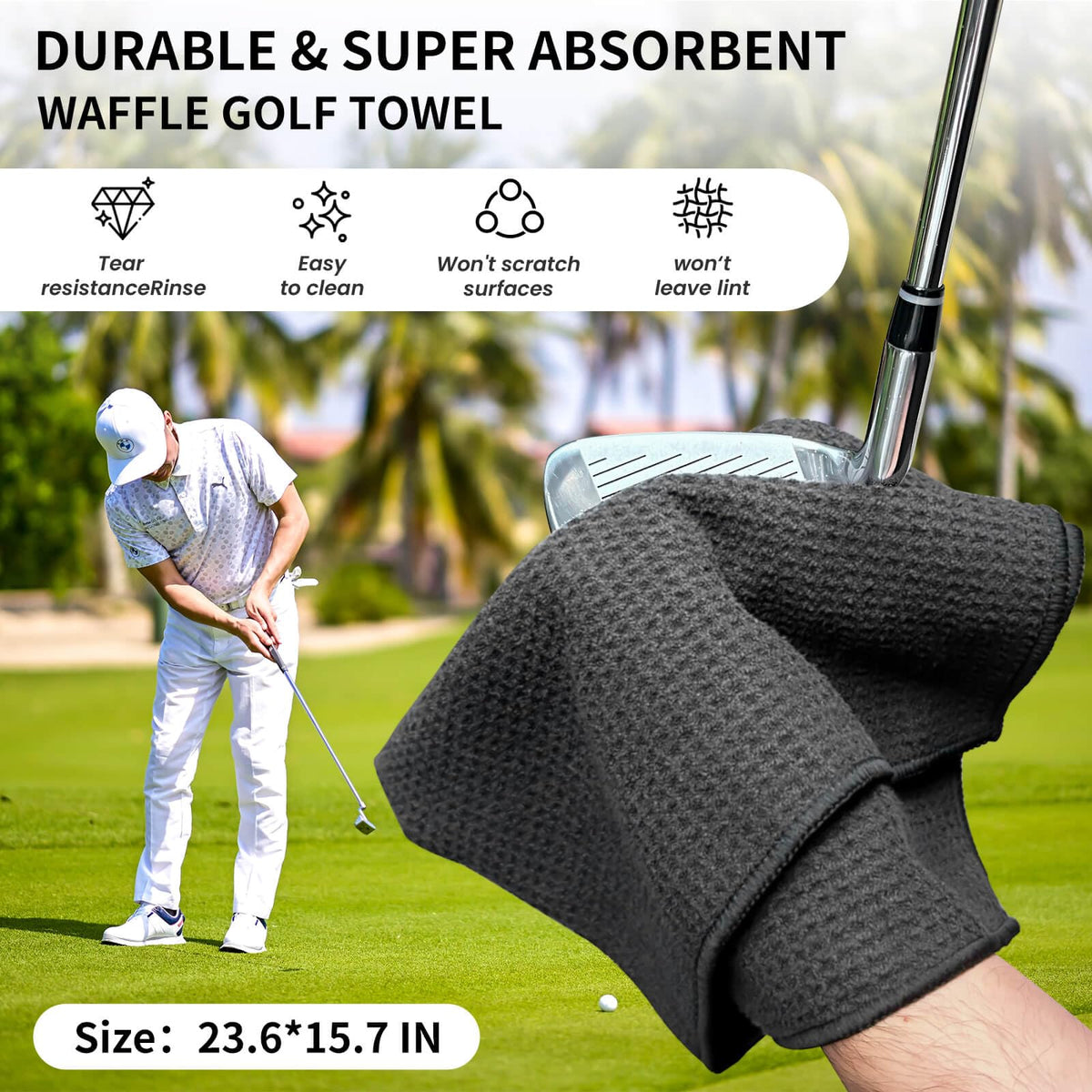BAPOTH towel clip-on attached to bag for easy on-course access