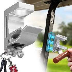 Barcetine magnetic cigar holder clip on golf cart shows secure outdoor attachment.