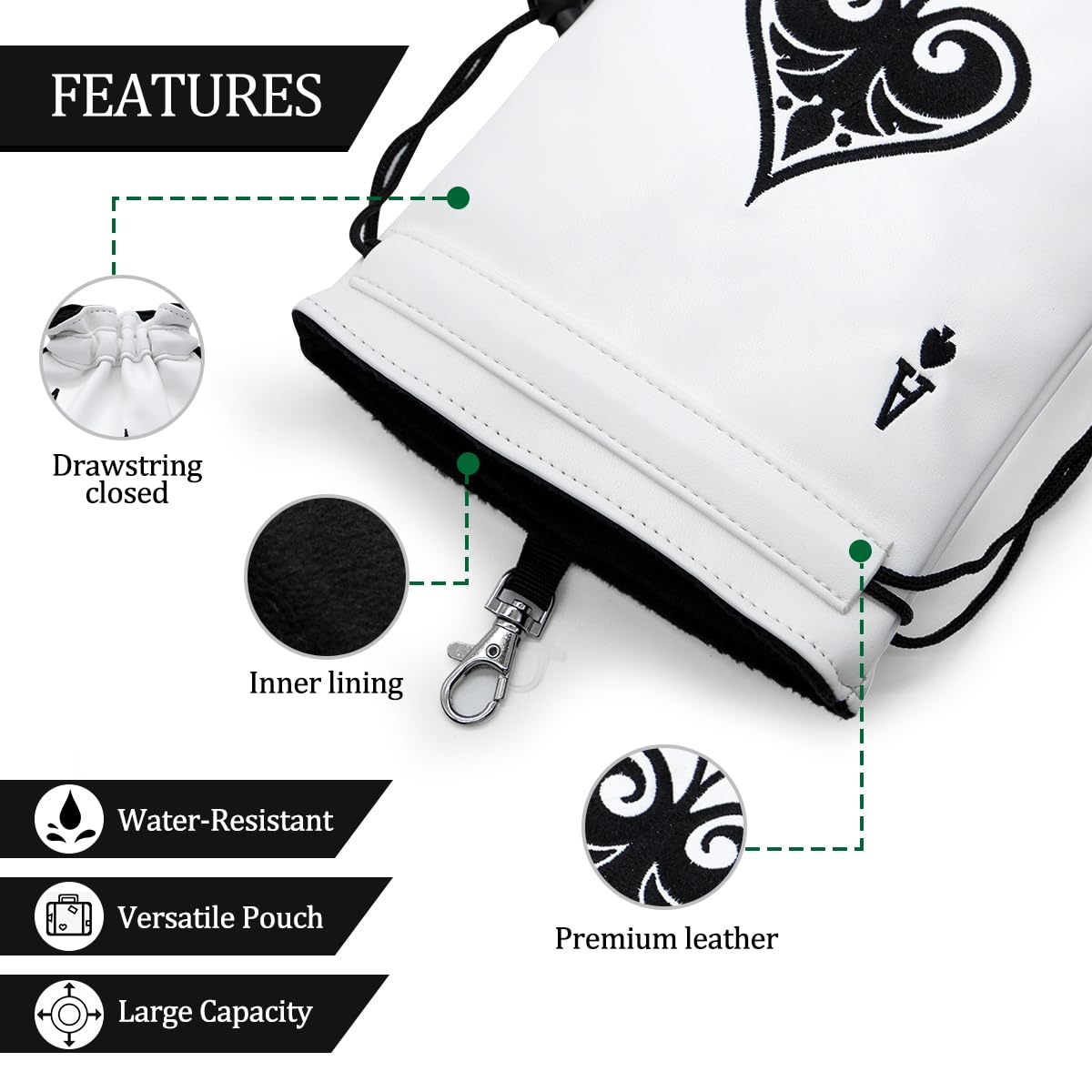 Compact 6x7 inch pouch fits balls, tees, markers on the course