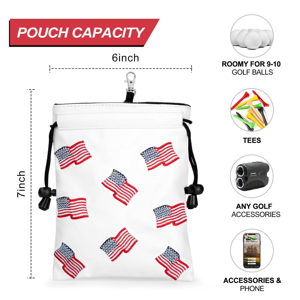 Barudan Golf Patriotism Valuables Pouch offers ample storage for tees and markers.
