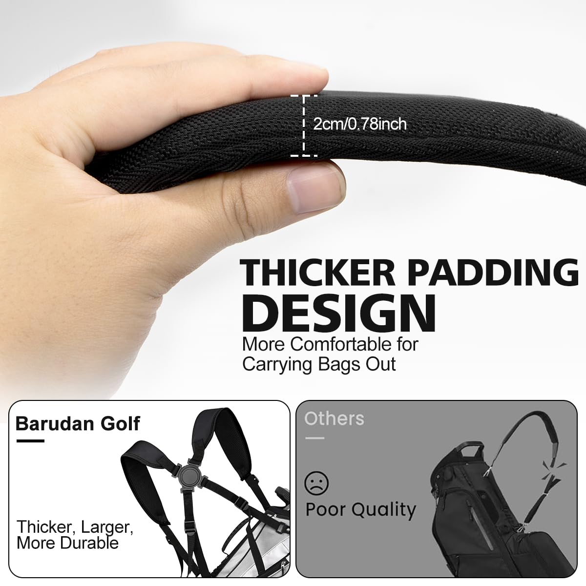 Barudan Golf Bag Strap adjustable cushion demonstrates customizable comfort during long rounds