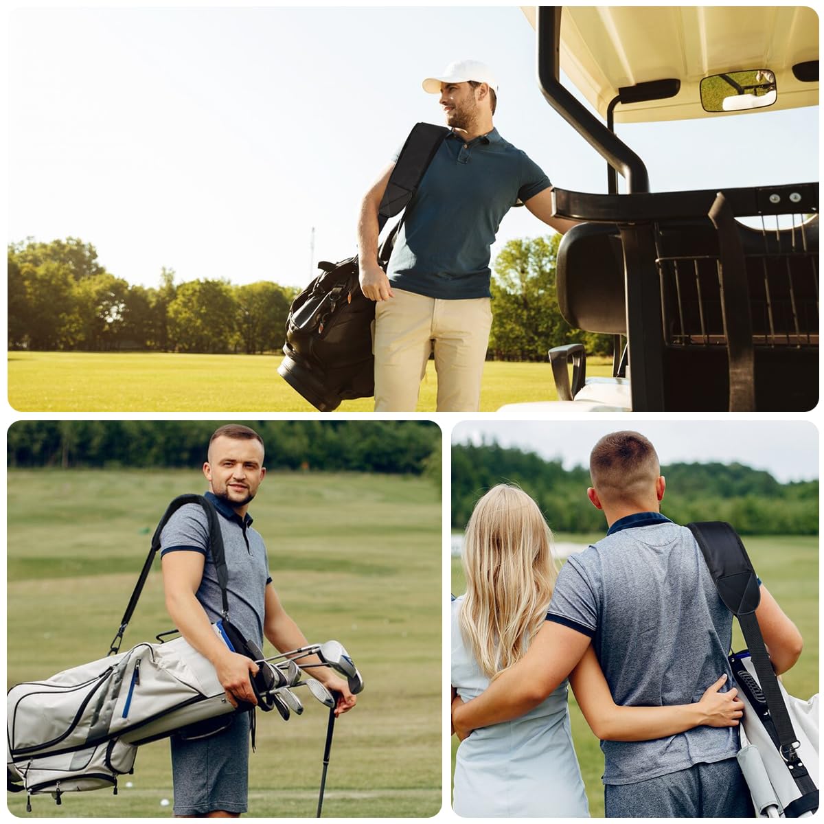 Barudan Golf strap with side carabiner clips enables quick, secure bag attachment.