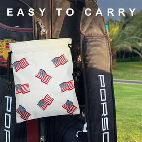 Barudan Golf drawstring closure pouch with clip for easy bag hanging.