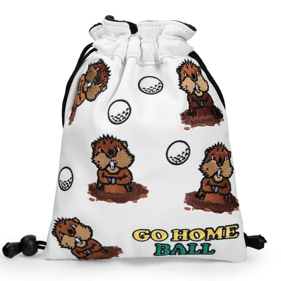 Barudan Golf Funny Valuables Pouch with Drawstrings in white for on-course storage.