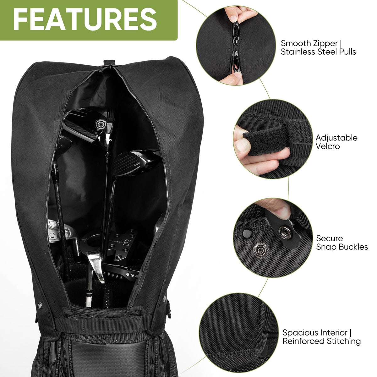 Barudan Golf inner dust layer protects clubs during storage and travel