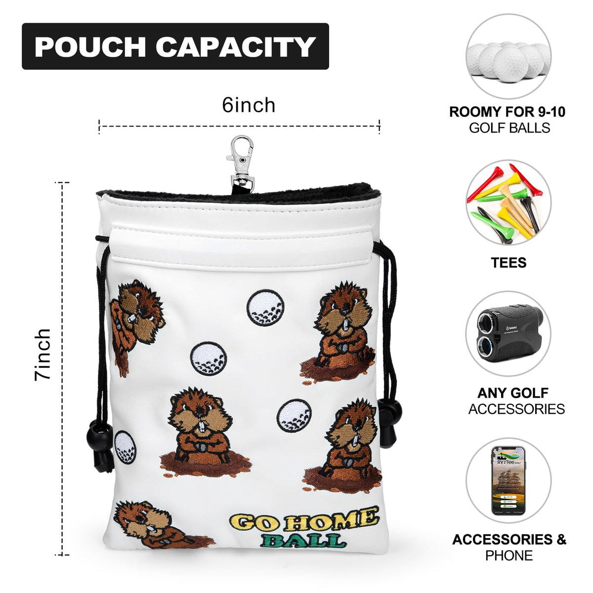 Barudan Golf PU leather pouch measures 6x7 inches for essentials on the course.