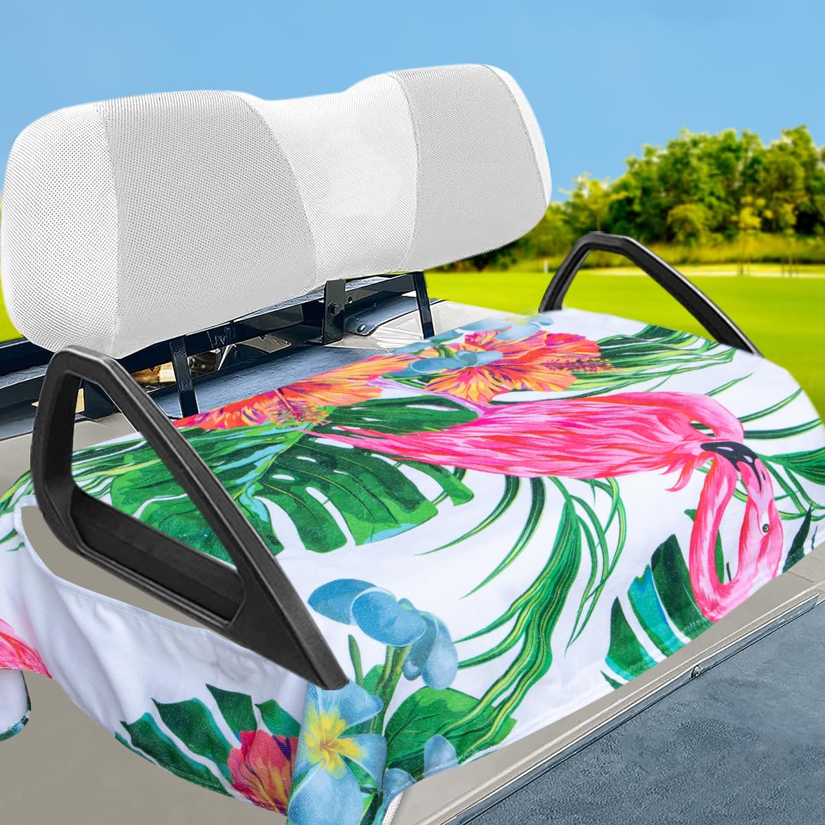 Barudan Golf seat cover on a Club Car seat protects from spills and wear