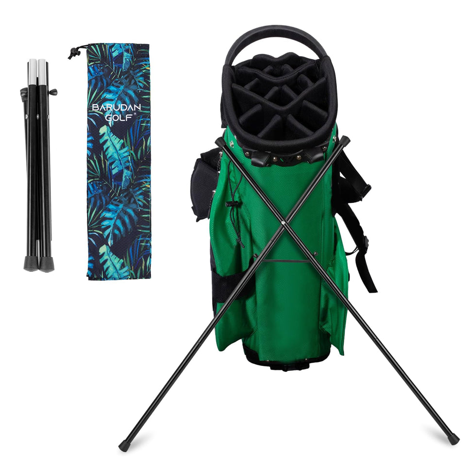 Barudan Golf stand attachment with screw securing a bag for secure setup on the course