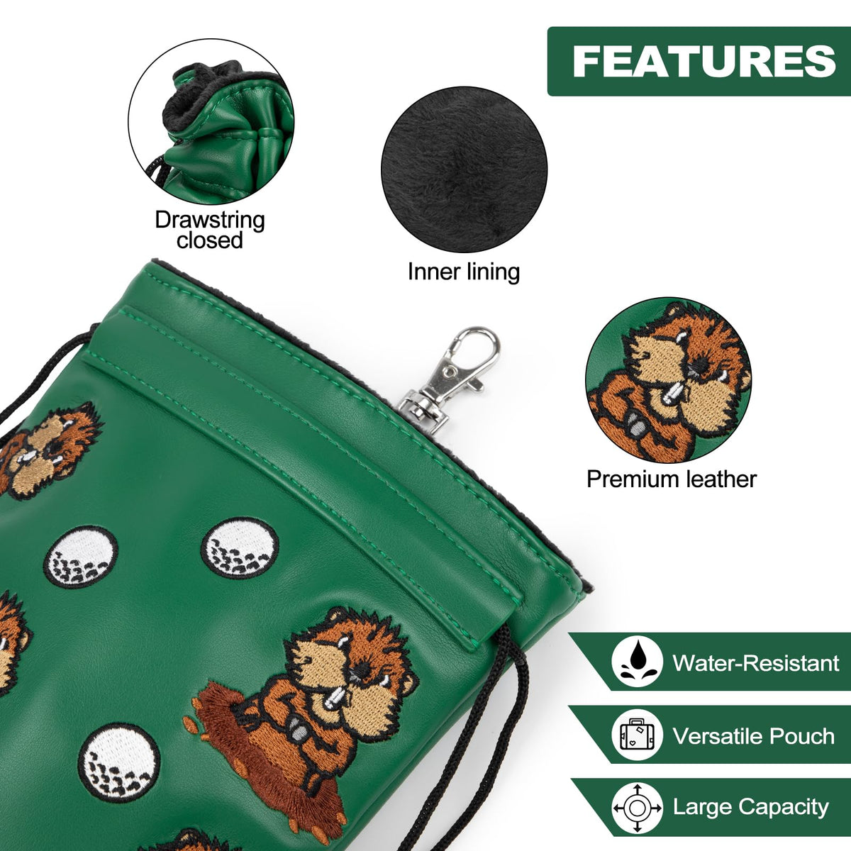 Barudan Golf 6x7 inch tee storage area keeps tees and markers organized.