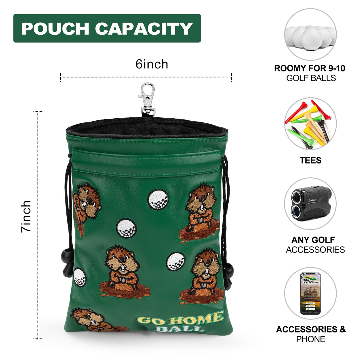 Barudan Golf valuables pouch attached clip helps prevent loss on the course.