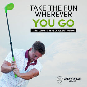 Battle Golf adult swinging adjustable club for a full-length feel.