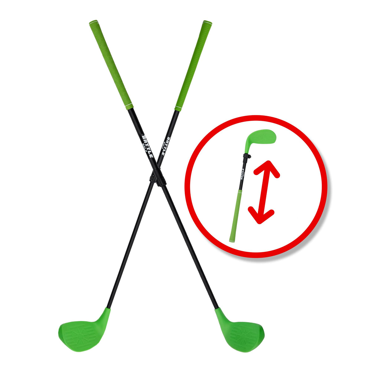 Battle Golf telescopic pole clubs with an oversized head for forgiving swings suitable for all ages.