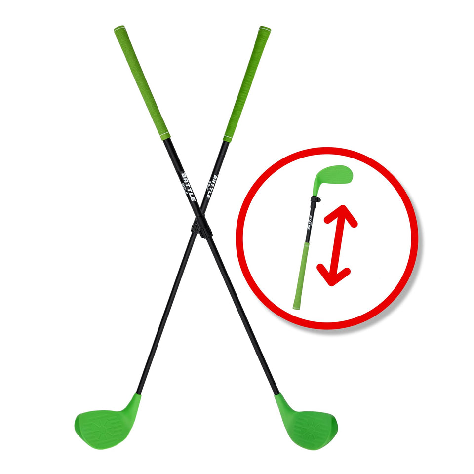 Battle Golf telescopic pole clubs with an oversized head for forgiving swings suitable for all ages.