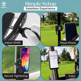 BayPalm mounts to metal surfaces on golf carts for versatile placement.