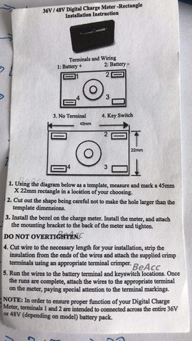 BeAcc 36V charge meter installation kit included for easy dash mounting