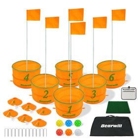 Bearwill Golf Bucket Game shows a 6-hole setup for backyard practice and family fun.