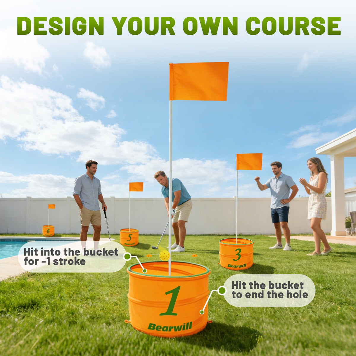 Bearwill golf flag holes arranged for versatile indoor or outdoor play.