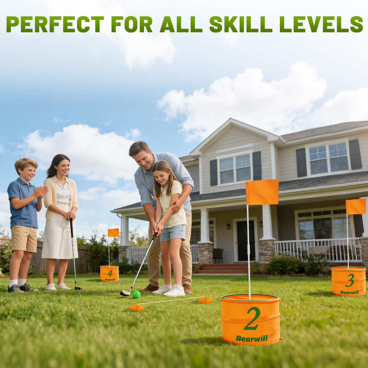 Bearwill portable golf game fits into a compact carry bag for on-the-go play.