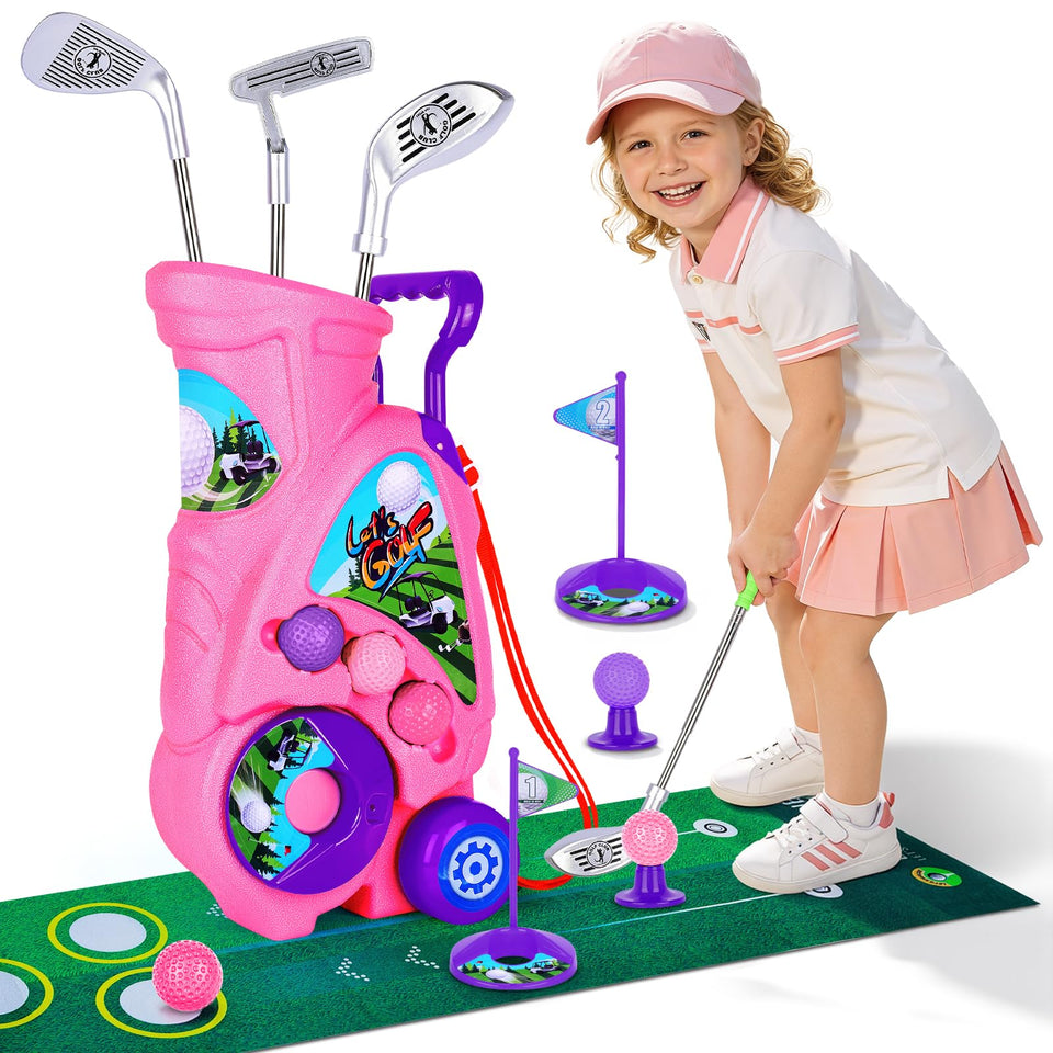 Beautiq toddler golf set cart with putting mat enabling safe indoor play
