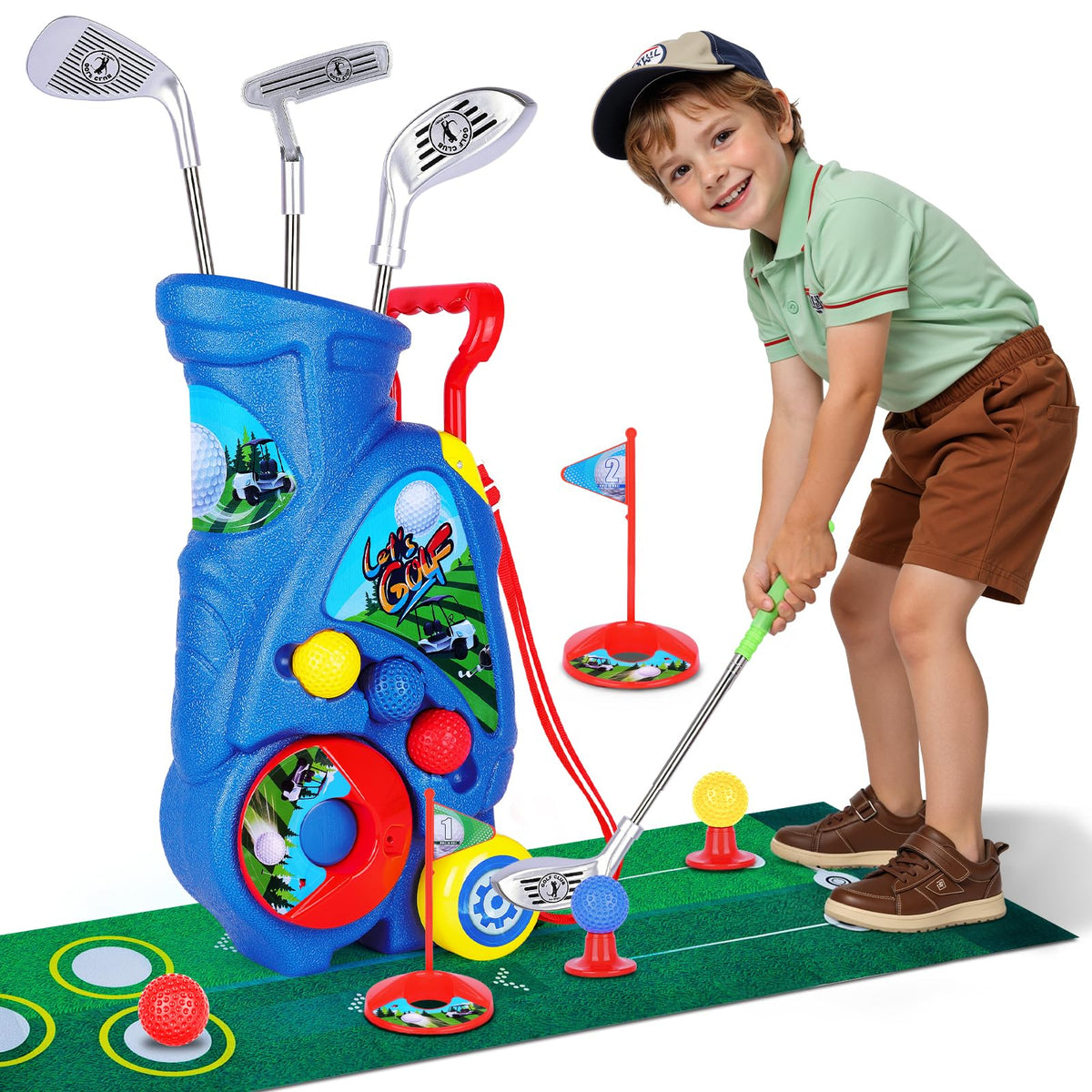 Beautiq toddler golf set with cart and strap for easy pull-along play