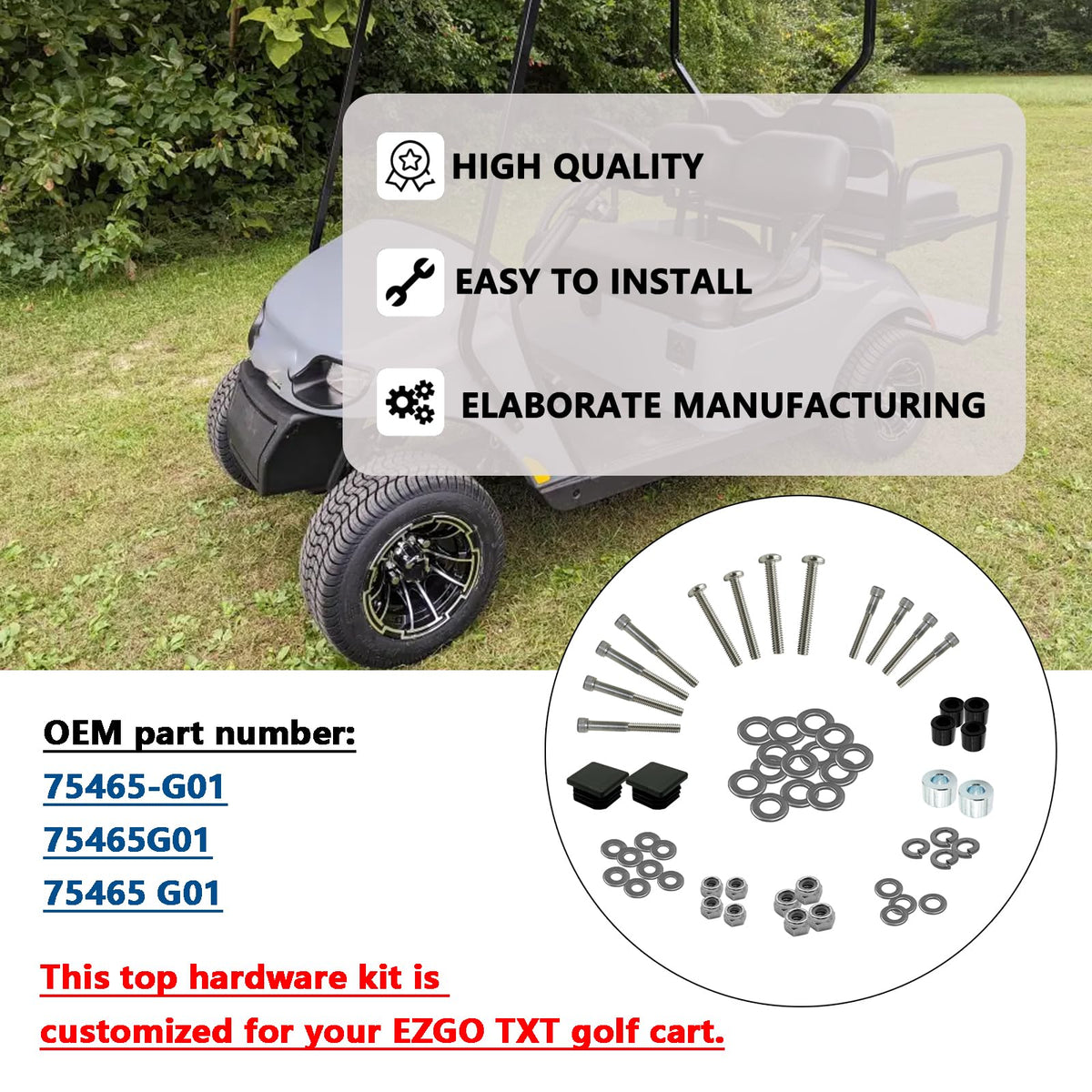 Beefento Suntop assembly kit for EZGO golf carts improves top connection.