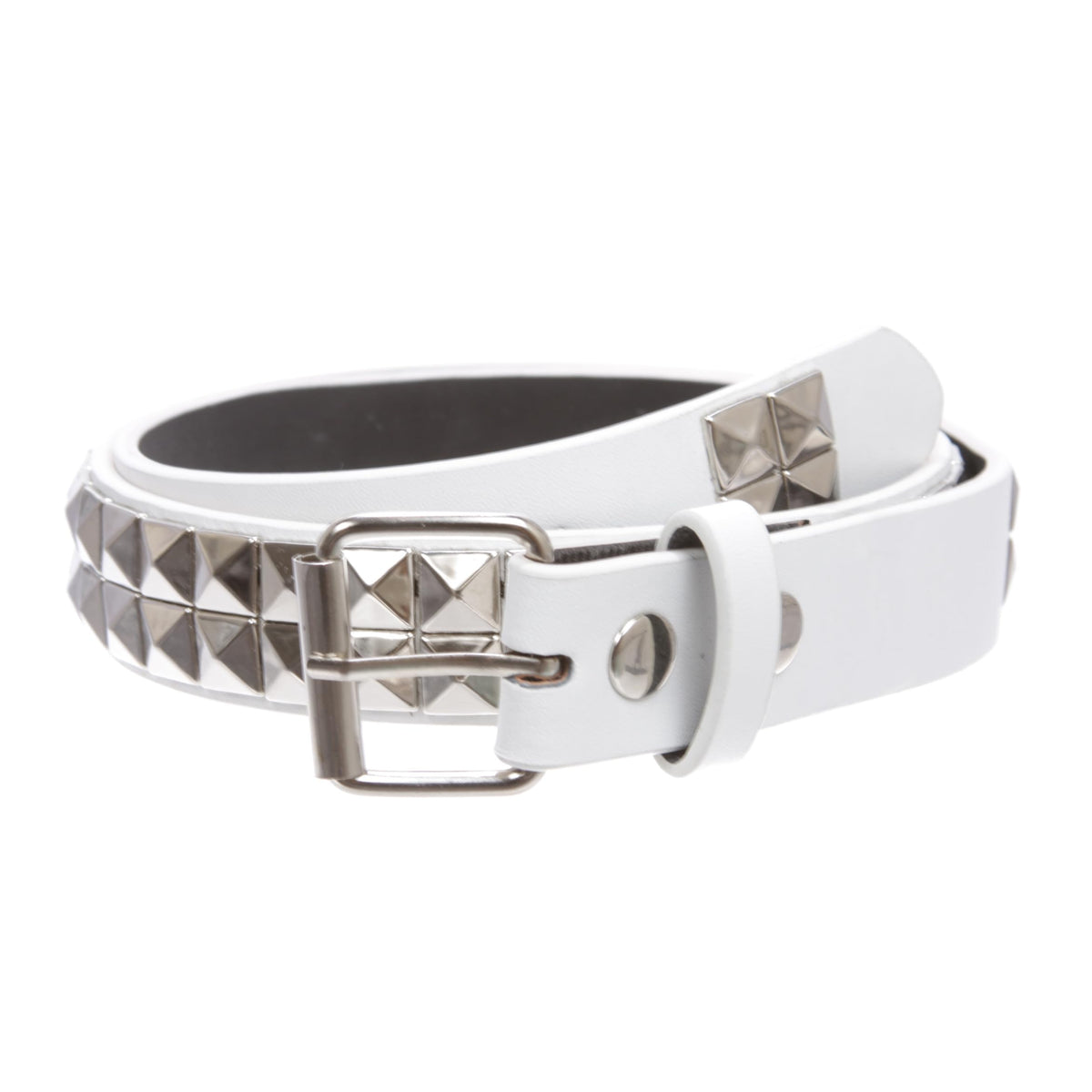 Beltiscool Kids 1-inch snap-on belt in white, front view highlights clean lines and style