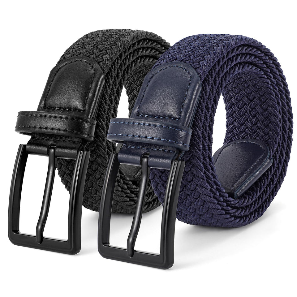 BELTROAD 2-pack elastic braided belt no-hole design shown for versatile fit during activities.