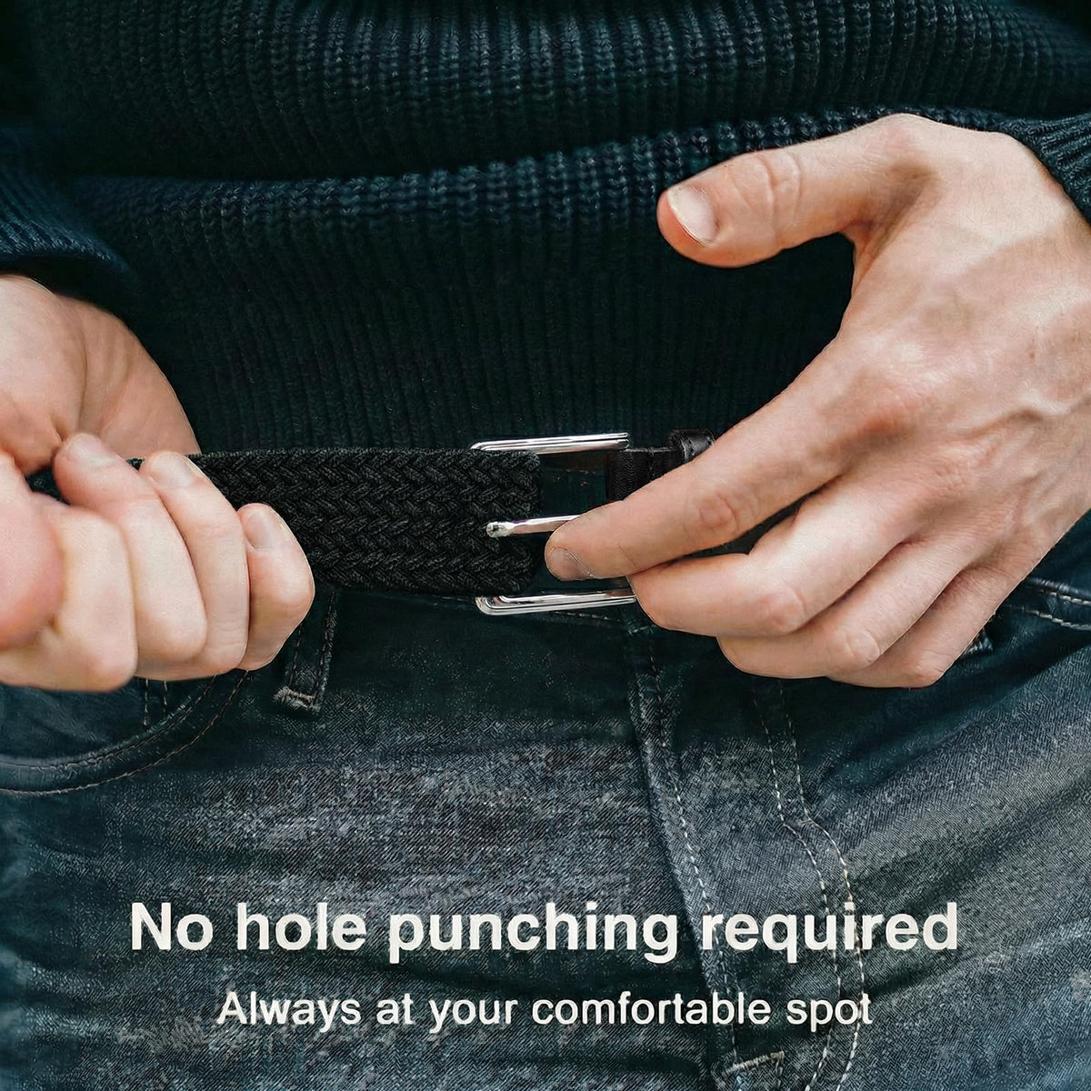 BELTROAD 2 Pack no-hole belt strap demonstrates limitless adjustability in motion.