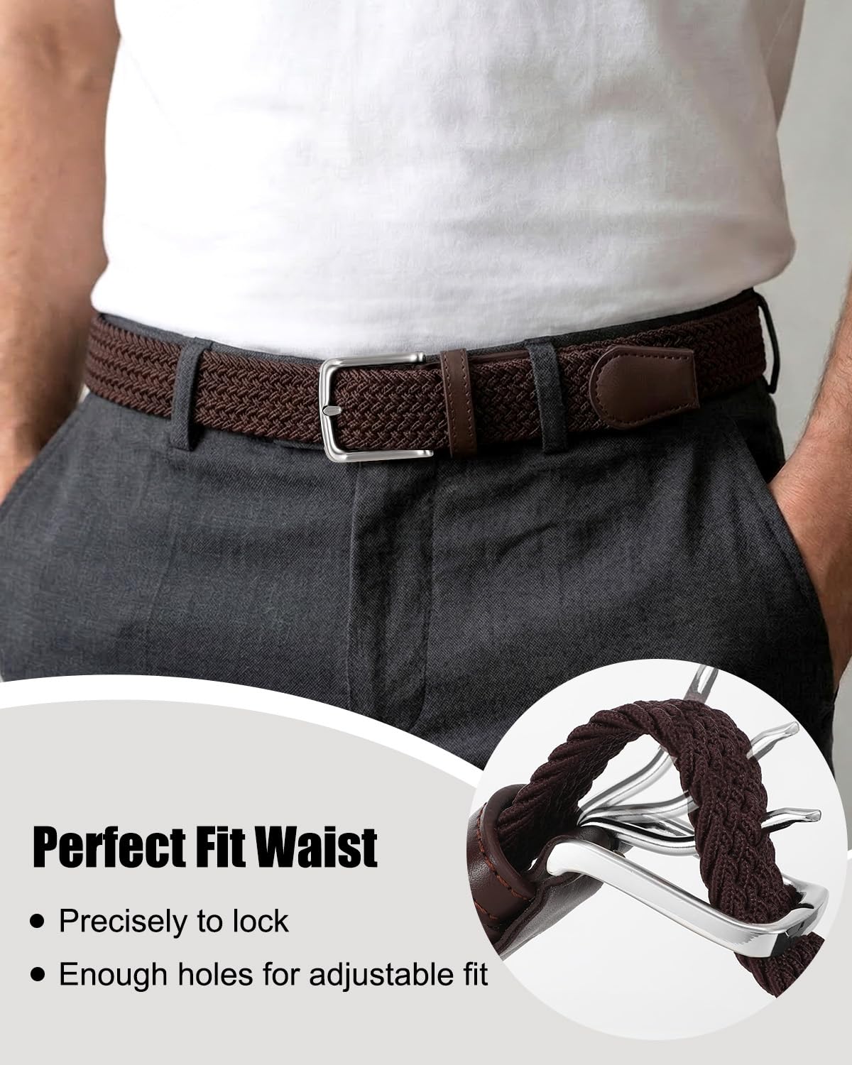 BELTROAD golf belt styled with pants for comfortable activity and performance.