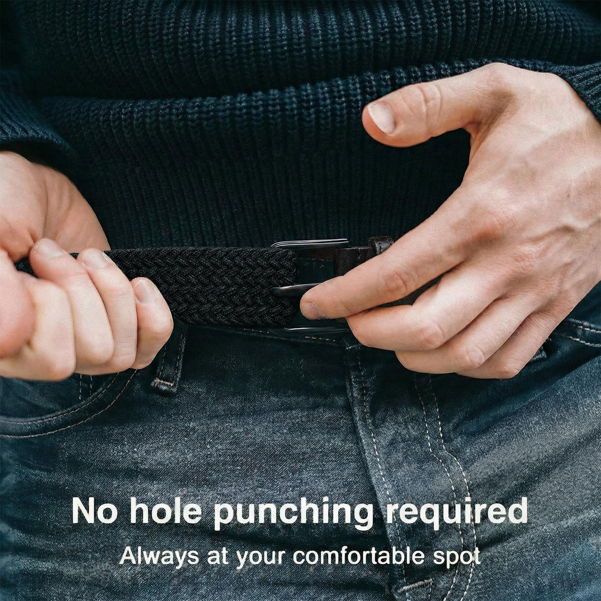 BELTROAD stretch braided belt adapts with movement for comfort.