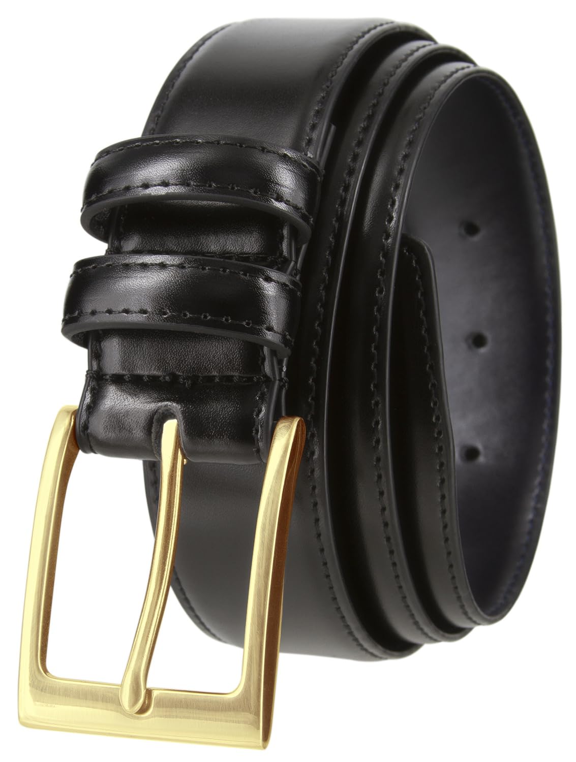 Belts.com men's classic leather belt with a smooth finish and gold buckle, ideal for daily wear.