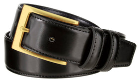 Close-up of the gold buckle on Belts.com belt adds a polished touch to formal outfits.