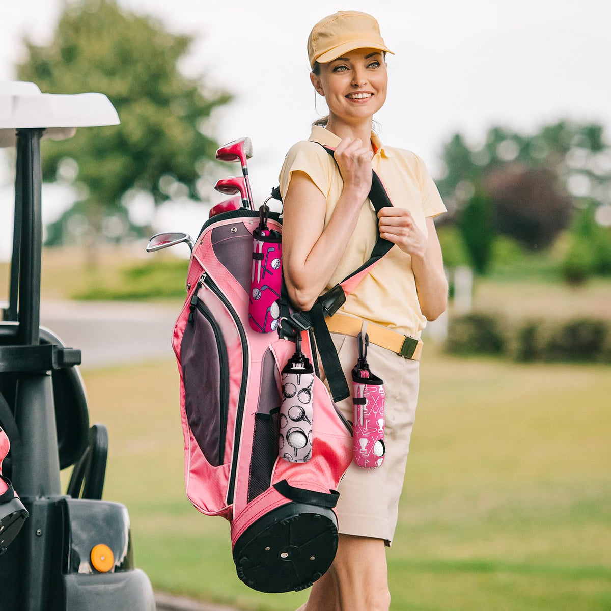 Bencailor golf-ball-tee-holder with clip-buckle, secure attachment on your bag