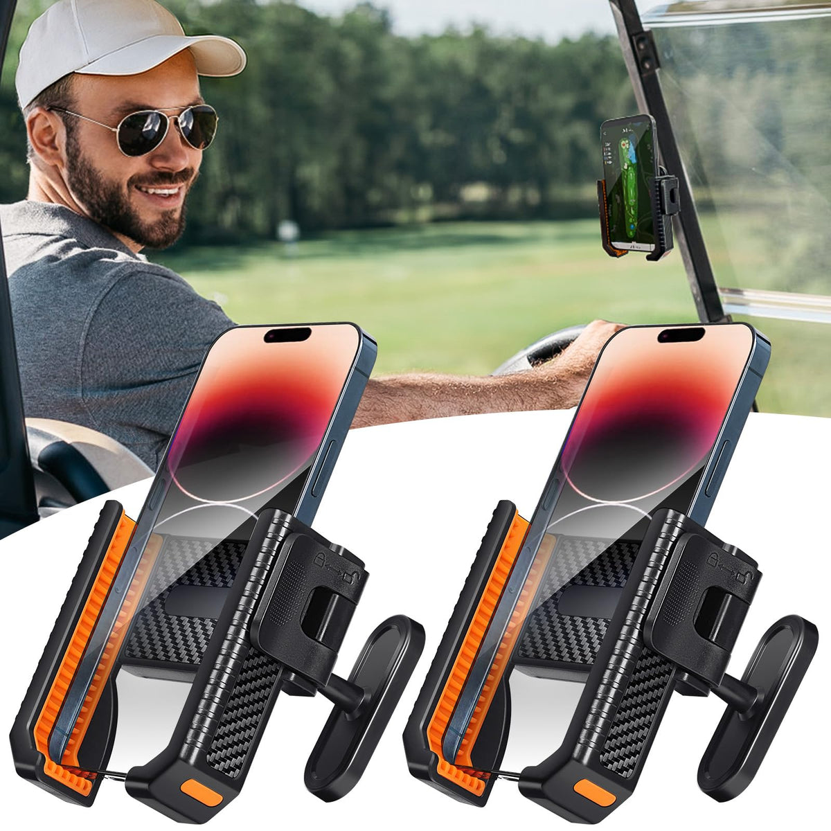 Benlari magnetic golf cart phone holder shows secure adsorption on EZGO carts.