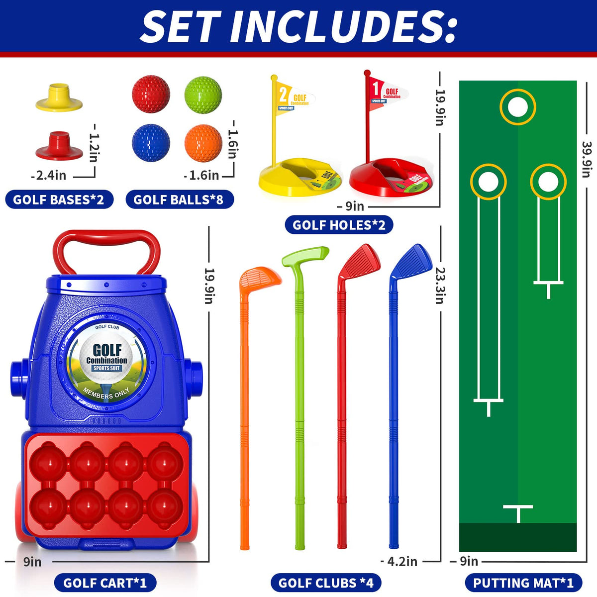 Bennol flags and bases complete the mini golf setup for learning.