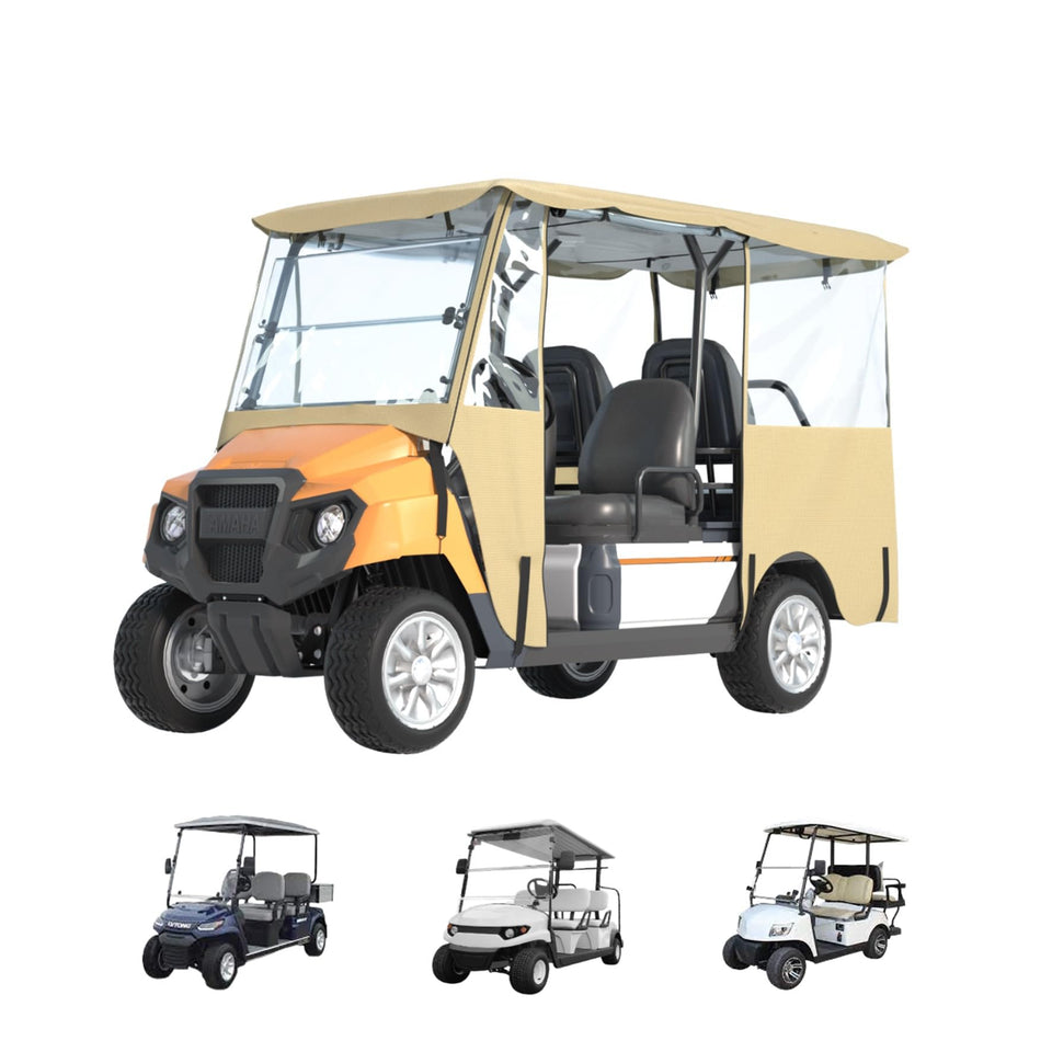 BENVOL enclosure front view for four-seat golf cart all-season use
