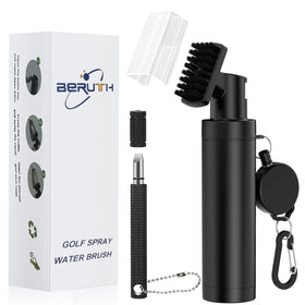 Beruth golf club cleaner brush with carabiner for easy on-the-go cleaning and organization.