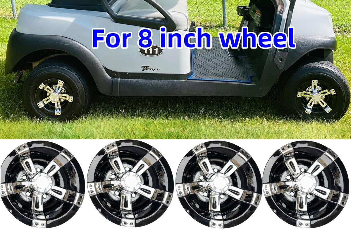 BestAccess 8-inch wheel covers chrome spokes install easily on Club Car