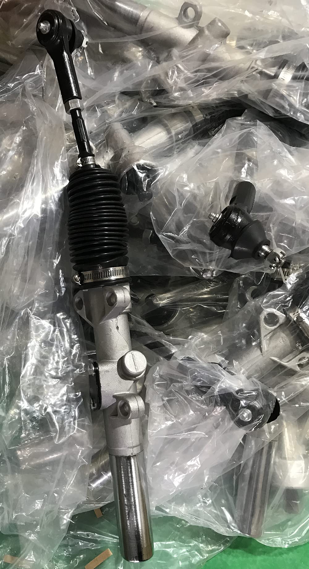 Front axle area view with BestAccess EZGO TXT steering gear box for alignment during install.
