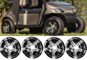 BestAccess chrome-spoked hub caps for Yamaha golf carts, enhanced aesthetics and protection.