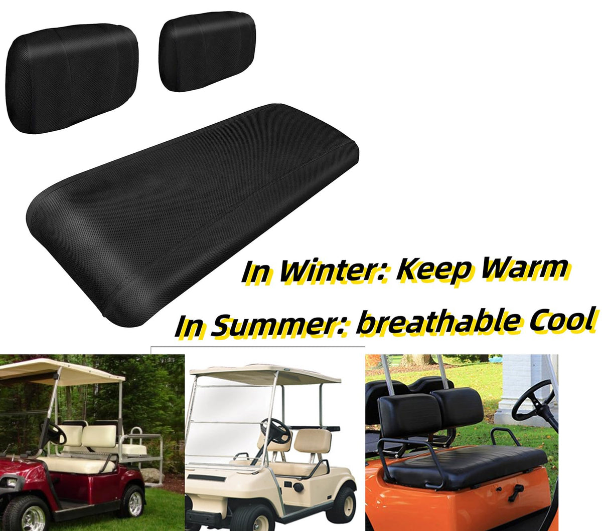 BestAccess black seat cover installed inside a golf cart for versatile styling.