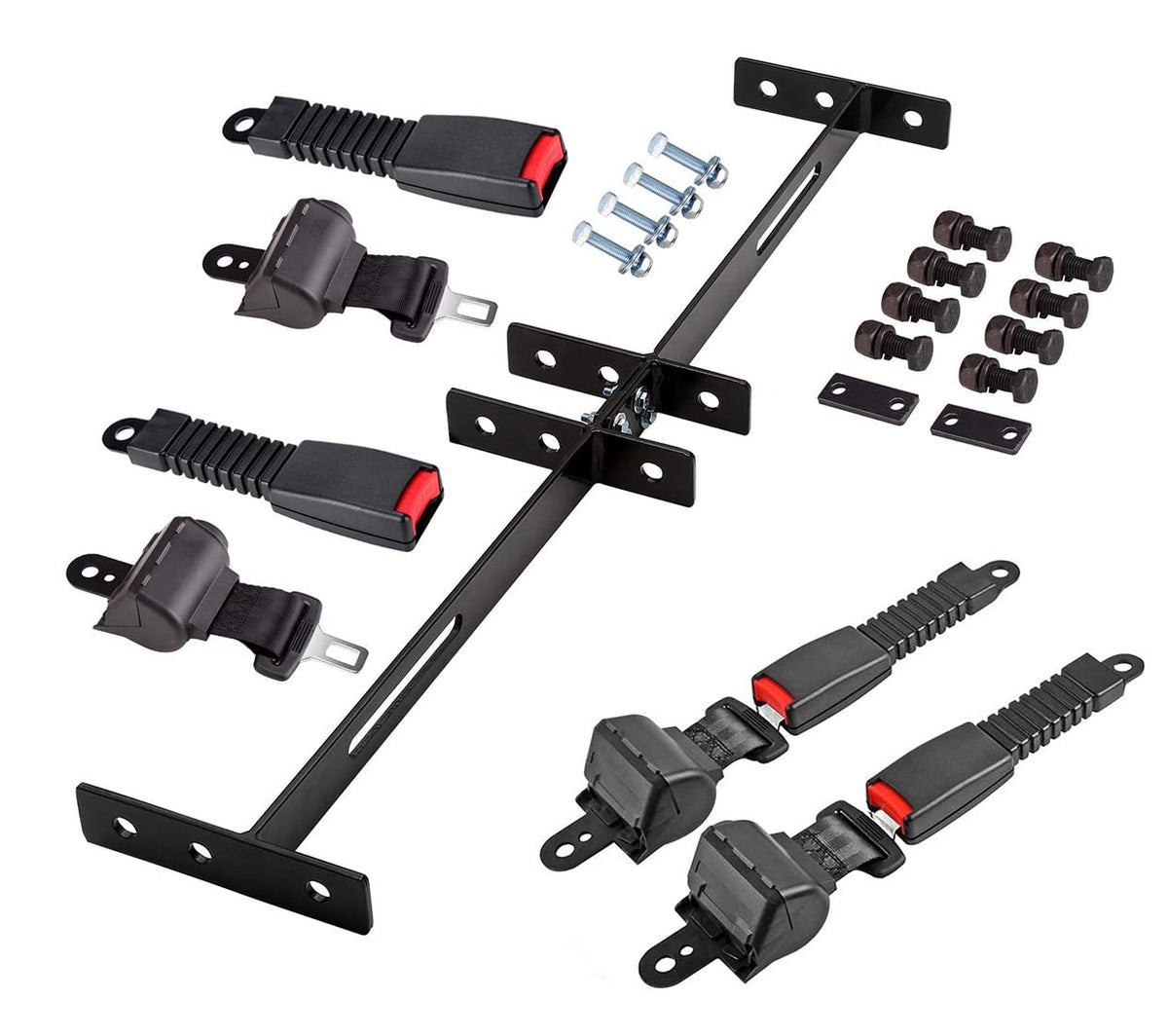BestAccess universal seat belt kit, front view, four retractable belts for safety