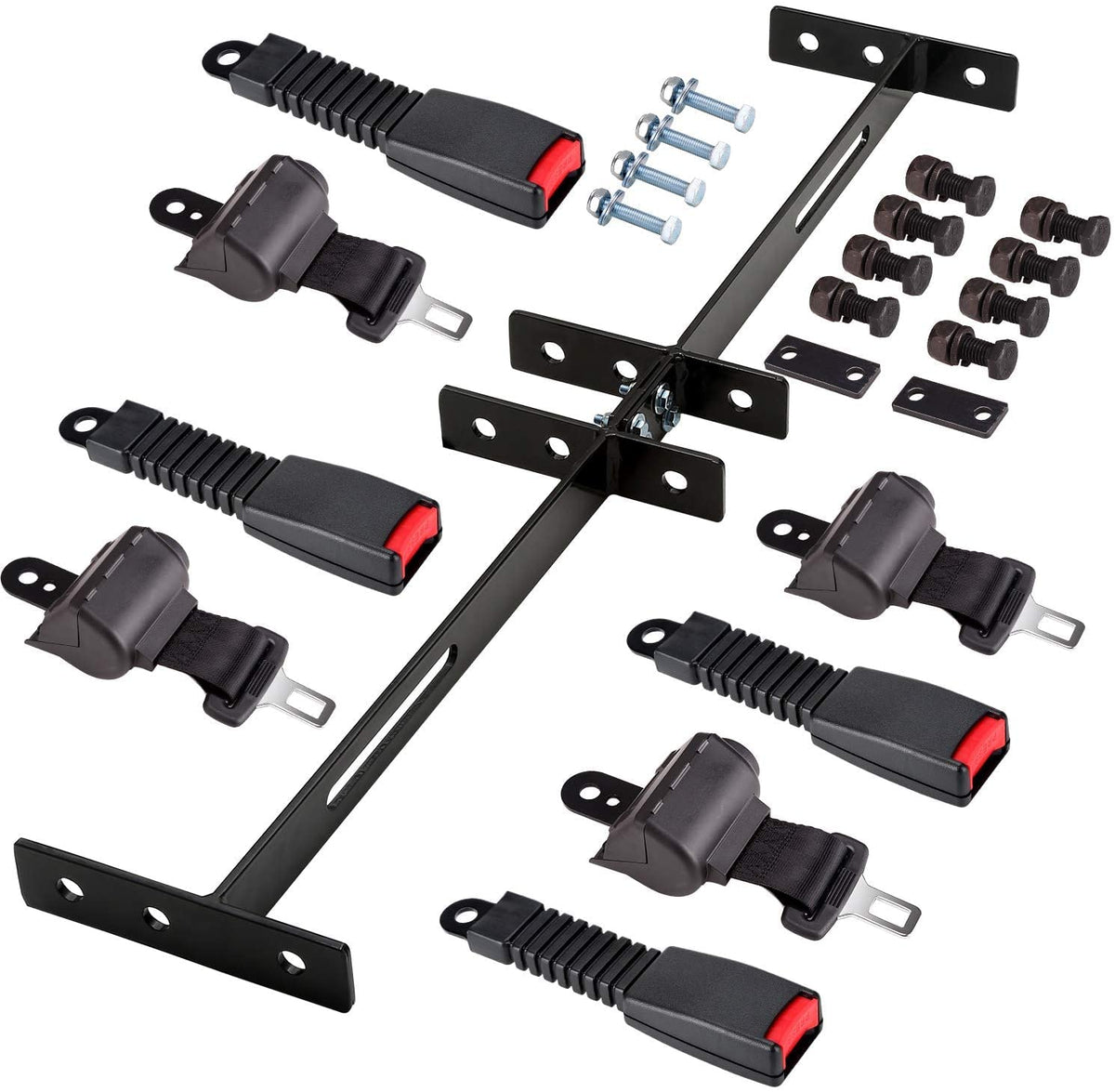 BestAccess seat belt kit contents with bracket and four belts