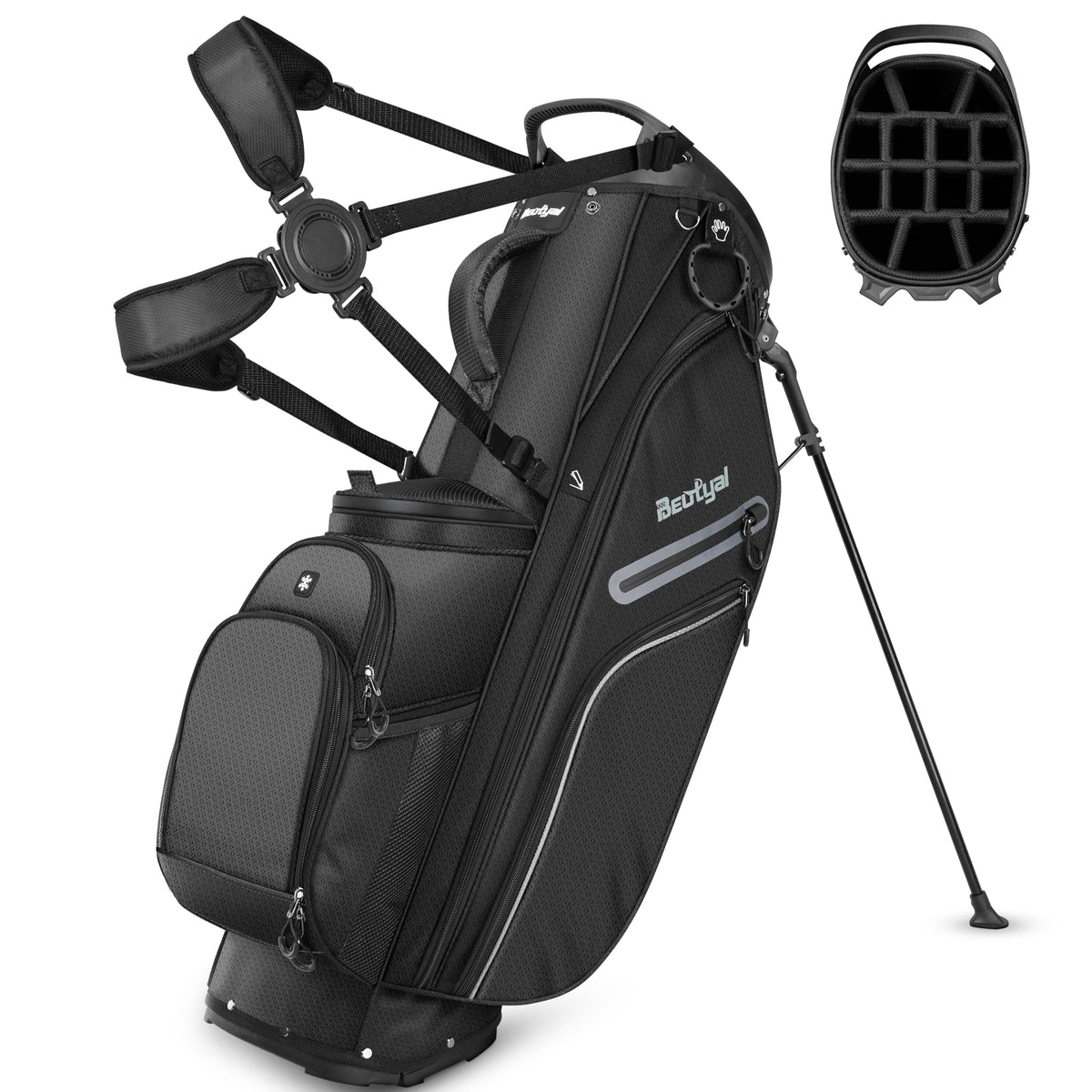Beutyal 14-way full-length dividers golf bag keeps clubs organized on the course.