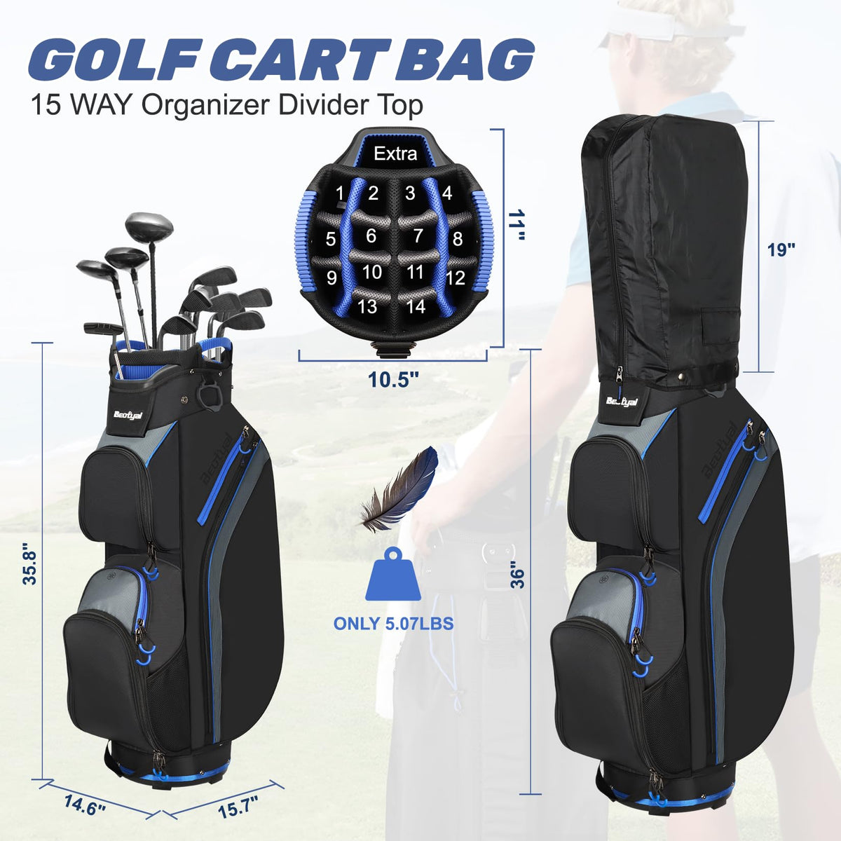 Beutyal cart golf bag durable fabric for lasting weather resistance on the course