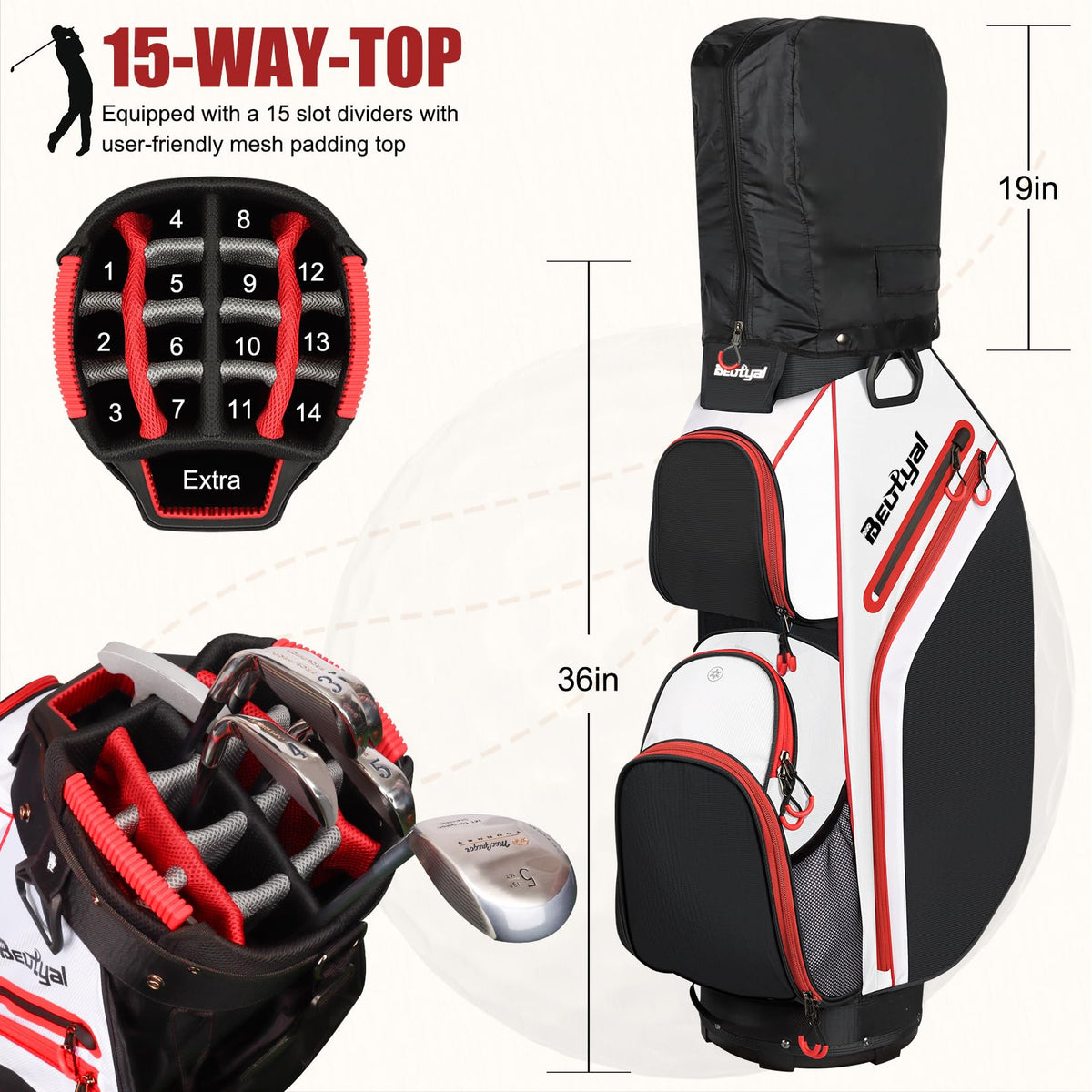 Beutyal golf bag showing insulated cooler pocket for drinks on the course