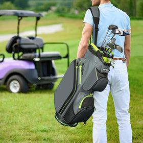 Beutyal cart golf bag with nine pockets including shoe and valuables.