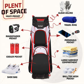 Beutyal cart bag with rain cover storage to protect gear in wet weather