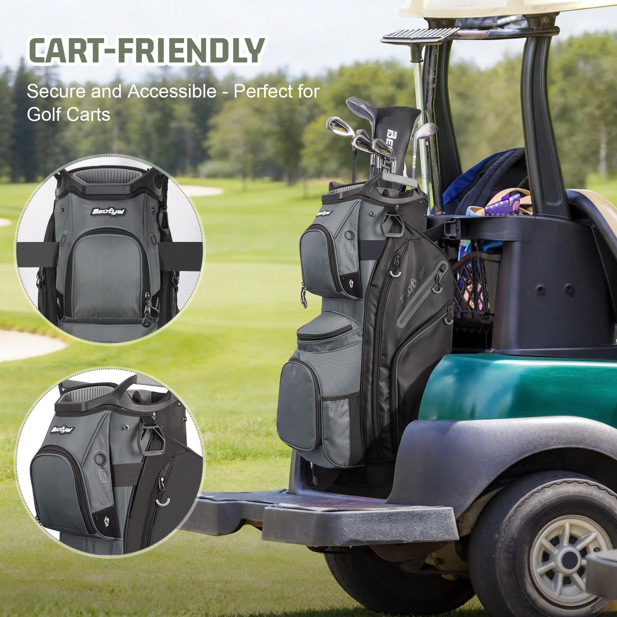 Beutyal Cart Golf Bag side pockets keep small items accessible.